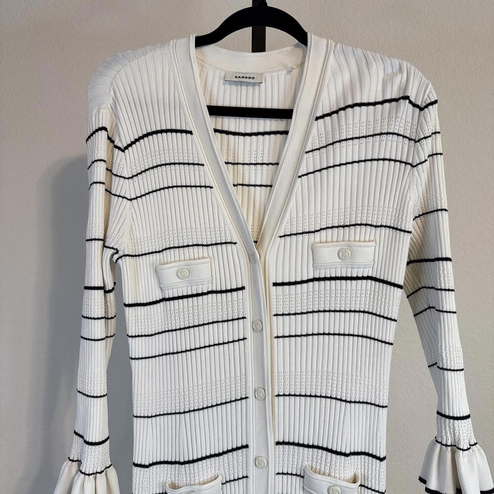 Sandro Striped Knit Maxi Dress w/ Ruffle Hem & Wrists Snap Buttons (Sz:44/ $490) - Picture 3 of 15